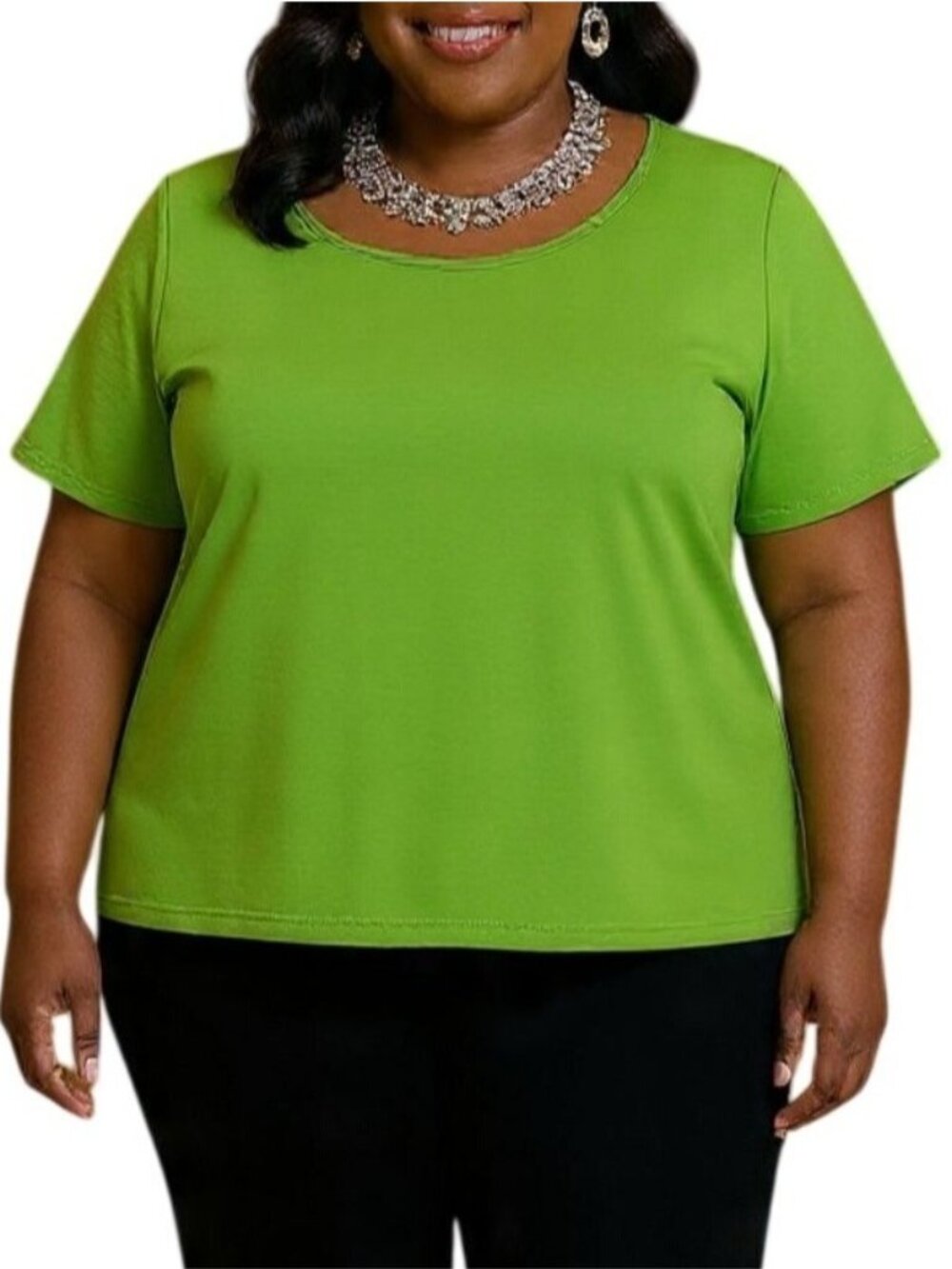 Jason Maxwell Plus Size 3X Top Green Scoop Neck Short Sleeve Tee Ribbed Knit